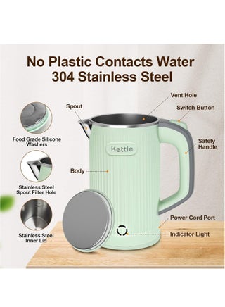 غلاية كهربائية صغيرة للسفر، غلاية كهربائية صغيرة للسفر، غلاية كهربائية صغيرة محمولة بقدرة 600 واط، غلاية صغيرة للتخييم بقدرة 0.8 لتر، غلاية كهربائية صغيرة الحجم من الفولاذ المقاوم للصدأ للسفر، المنزل، المكتب (أخضر) - view 2