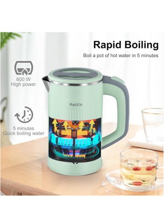 غلاية كهربائية صغيرة للسفر، غلاية كهربائية صغيرة للسفر، غلاية كهربائية صغيرة محمولة بقدرة 600 واط، غلاية صغيرة للتخييم بقدرة 0.8 لتر، غلاية كهربائية صغيرة الحجم من الفولاذ المقاوم للصدأ للسفر، المنزل، المكتب (أخضر) - view 4