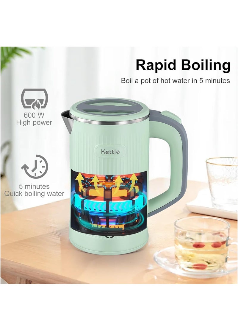 غلاية كهربائية صغيرة للسفر، غلاية كهربائية صغيرة للسفر، غلاية كهربائية صغيرة محمولة بقدرة 600 واط، غلاية صغيرة للتخييم بقدرة 0.8 لتر، غلاية كهربائية صغيرة الحجم من الفولاذ المقاوم للصدأ للسفر، المنزل، المكتب (أخضر) - Image 4