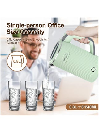 غلاية كهربائية صغيرة للسفر، غلاية كهربائية صغيرة للسفر، غلاية كهربائية صغيرة محمولة بقدرة 600 واط، غلاية صغيرة للتخييم بقدرة 0.8 لتر، غلاية كهربائية صغيرة الحجم من الفولاذ المقاوم للصدأ للسفر، المنزل، المكتب (أخضر) - view 3