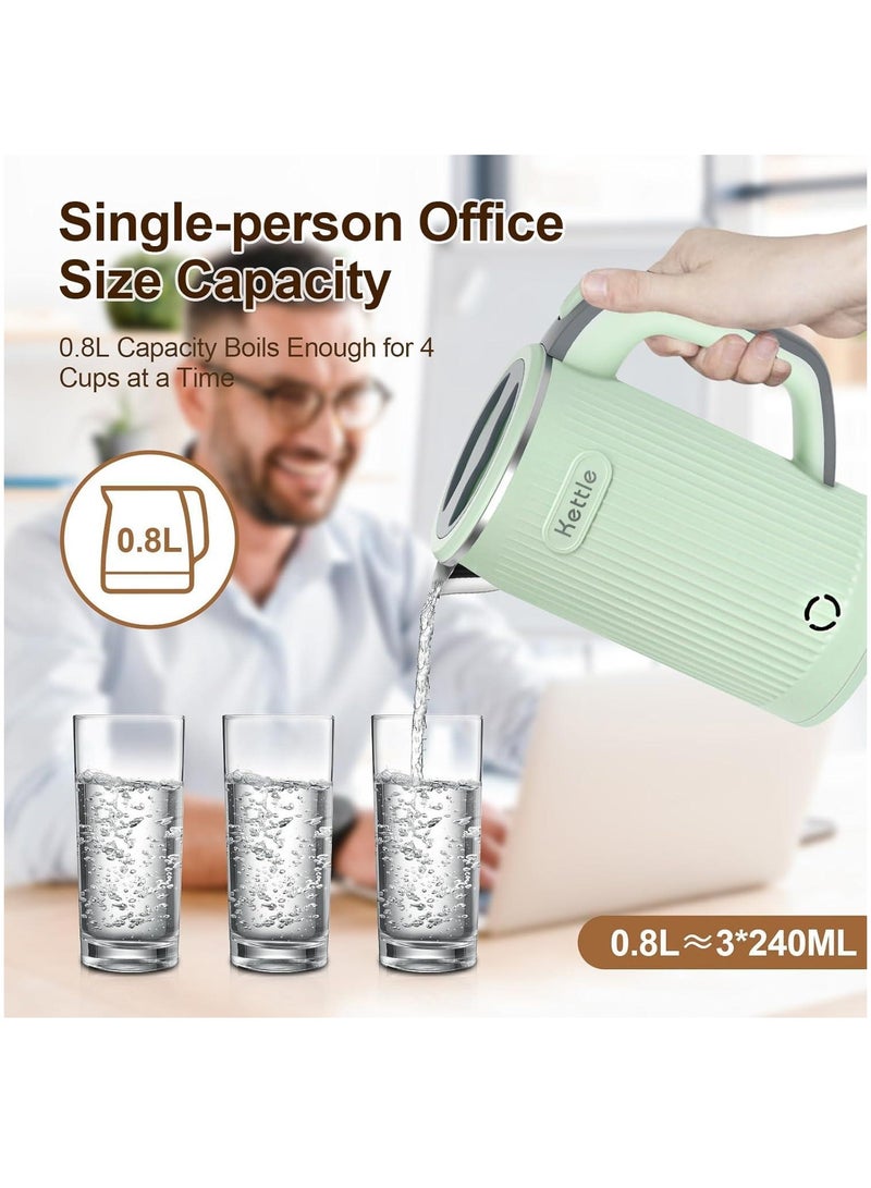 غلاية كهربائية صغيرة للسفر، غلاية كهربائية صغيرة للسفر، غلاية كهربائية صغيرة محمولة بقدرة 600 واط، غلاية صغيرة للتخييم بقدرة 0.8 لتر، غلاية كهربائية صغيرة الحجم من الفولاذ المقاوم للصدأ للسفر، المنزل، المكتب (أخضر) - Image 3