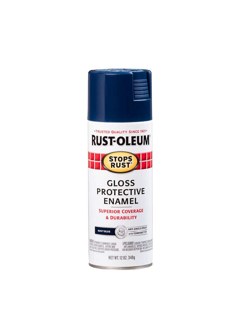 RUST-OLEUM Rust-Oleum 7723830 Stops Rust Spray Paint, 12 oz, Gloss Navy  - Image 1