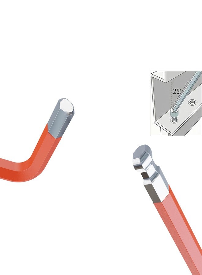 FOCMKEAS 4PCS 3/16" Ball End Hex Key Allen Wrench, SAE Internal Hexagonal Wrench, L Shaped Long Arm S2 Steel Repairing Tool，Orange - Image 4