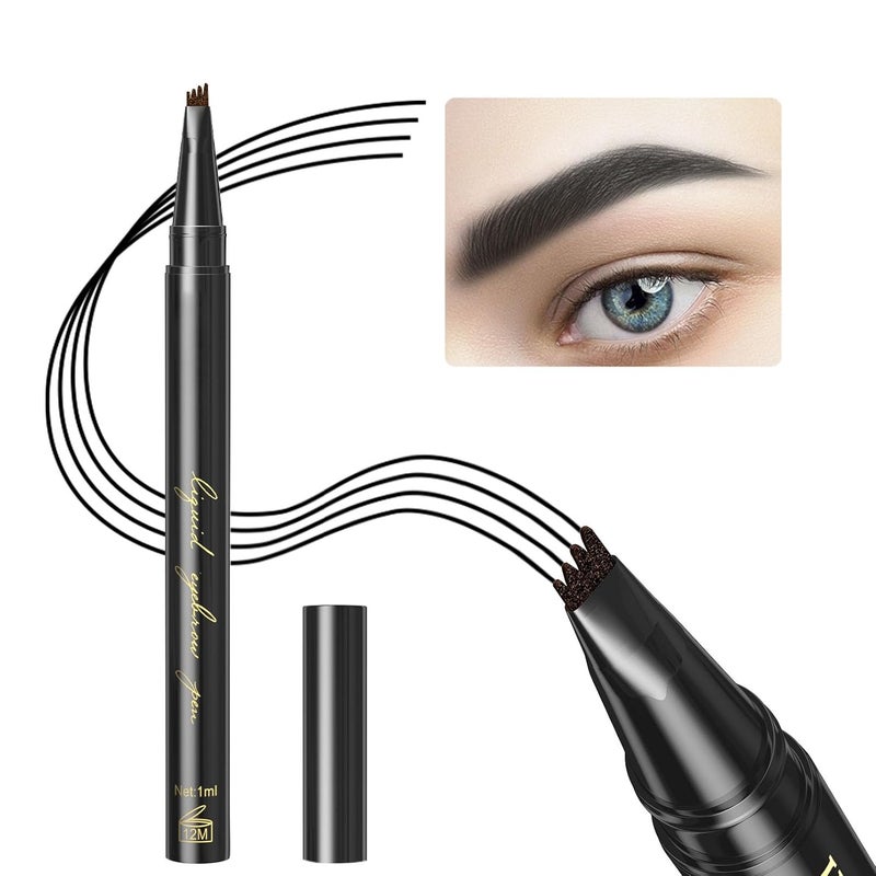 GLTurelifes Eyebrow Pencil Microblading Pen Liquid Eyebrow Pen Micro 4 Tip Eyebrow Pencil Brow Pen LongLasting Waterproof  Smudgeproof Natural Eyebrow Makeup 04 Black Gray
