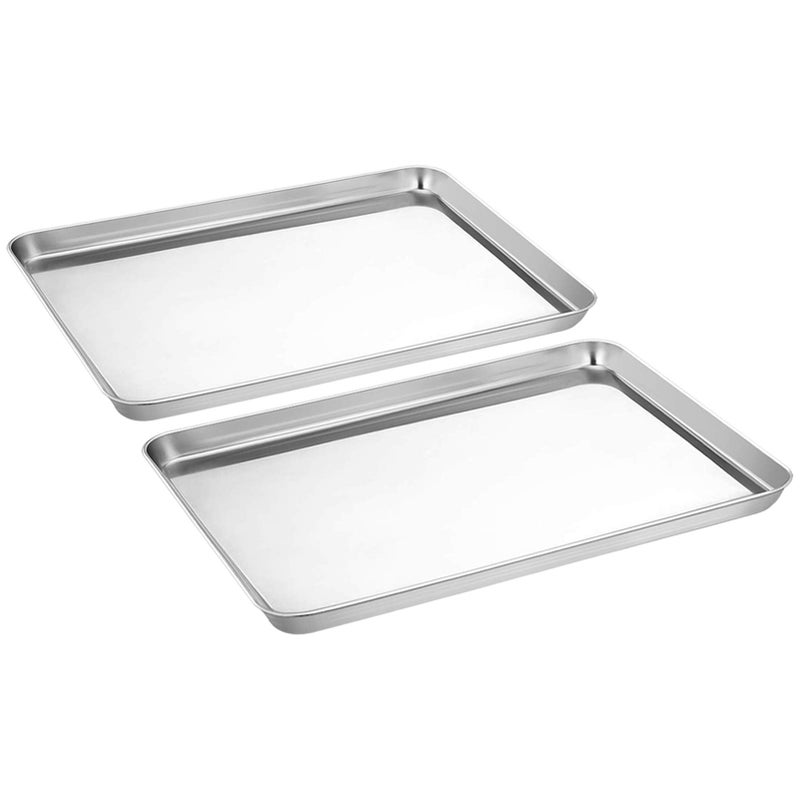 Stainless Steel Baking Tray Set of 2 Baking Sheet Cookie Tray Professional 40x 30x 25 cm Non Toxic  Healthy Mirror Finish  Rust Proof Easy Clean  Dishwasher Safe