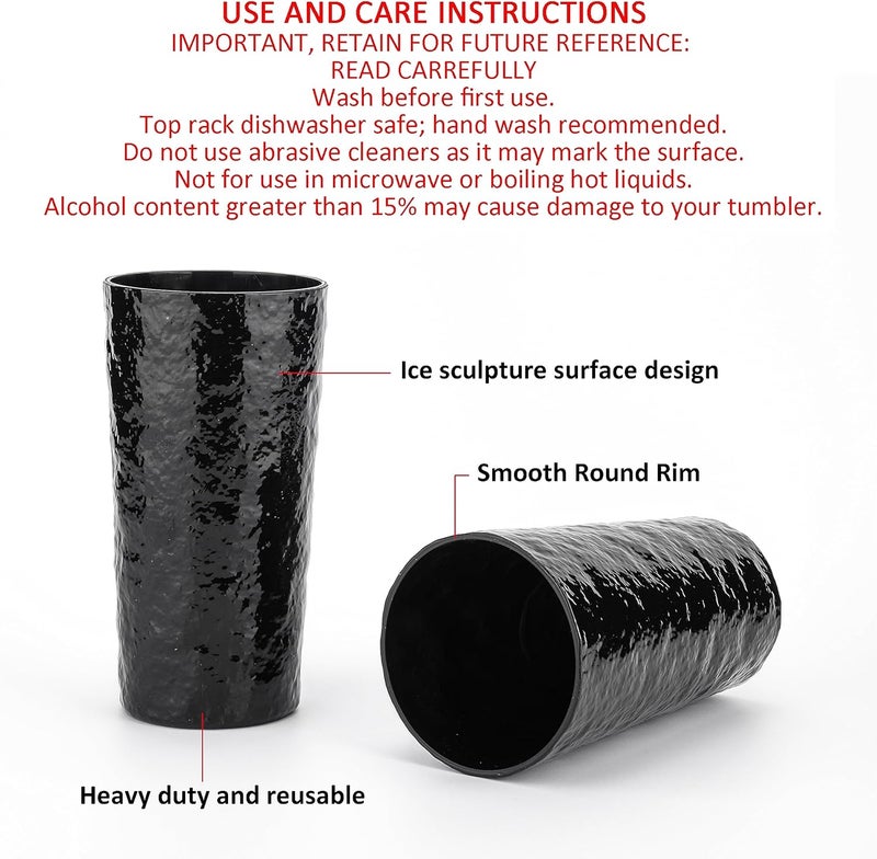KX-WARE 18-ounce Acrylic Highball Glasses Plastic Tumbler, set of 8 Black - Image 3
