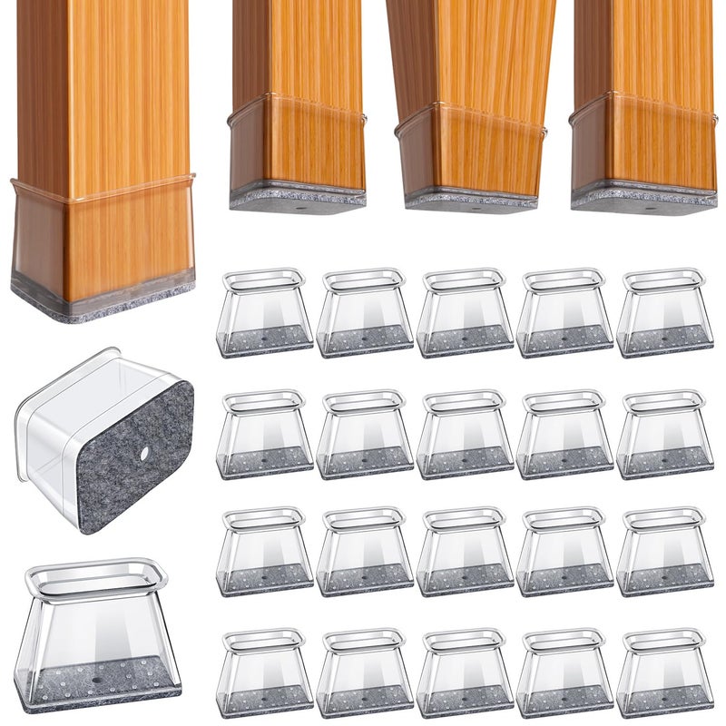 BUMACO Chair Leg Floor Protectors Rectangle Chair Leg Protectors for Hardwood Floors Silicone Pads Covers to Protect Floors(Clear-20 Pcs, Rectangle M Fit (L:1-1/8â€ ~ 1-1/2â€,W:3/4â€ ~ 1â€) - Image 1