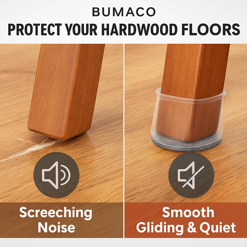 BUMACO Chair Leg Floor Protectors Rectangle Chair Leg Protectors for Hardwood Floors Silicone Pads Covers to Protect Floors(Clear-20 Pcs, Rectangle M Fit (L:1-1/8â€ ~ 1-1/2â€,W:3/4â€ ~ 1â€) - Image 3