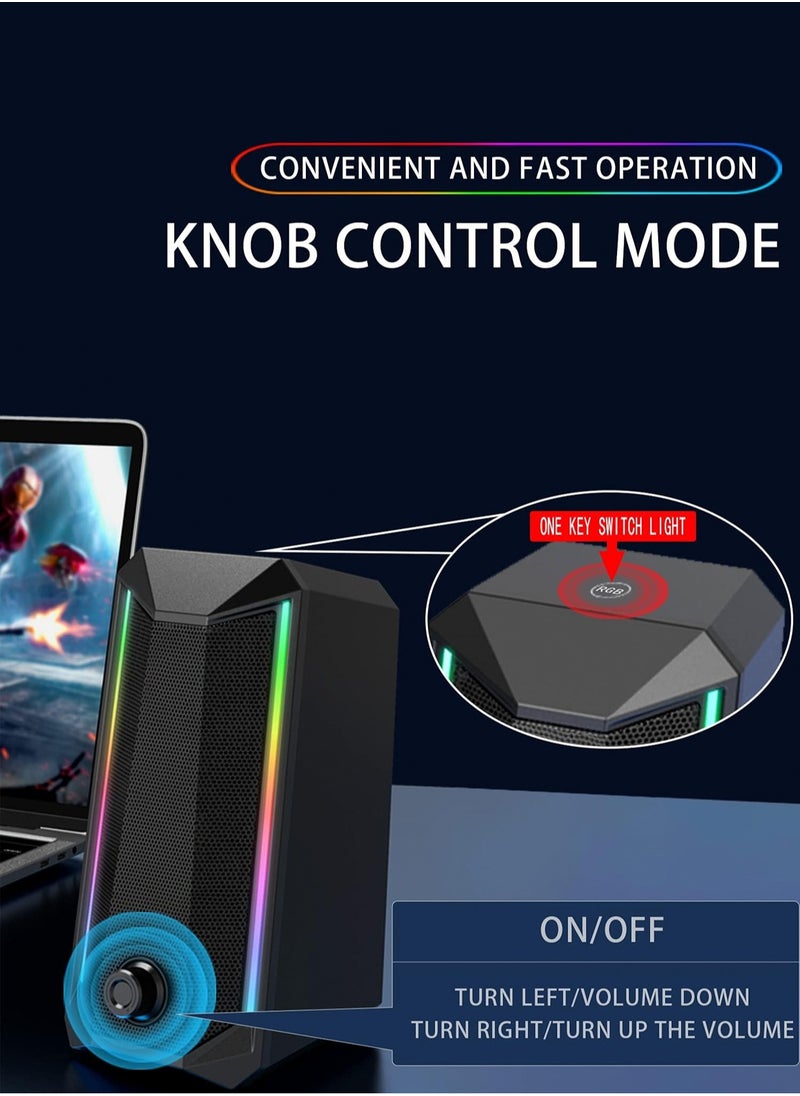 BONKS - Computer gaming speaker - soothing USB powered subwoofer laptop speaker | 2 desktop speakers with color RGB lights | USB powered, easy to access volume control, super large volume PC speaker x - Image 1