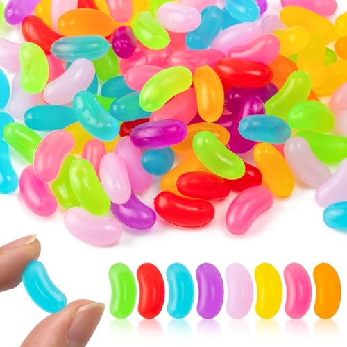 BkeeCten 150pcs Miniature Fake Jelly Beans Easter Decor Mixed Colors Fake Candy Resin Charms Cute Simulated Jelly Beans for Easter Egg Hunt Activity Spring Craft Supply Basket Decoration06 x 03 - Image 1