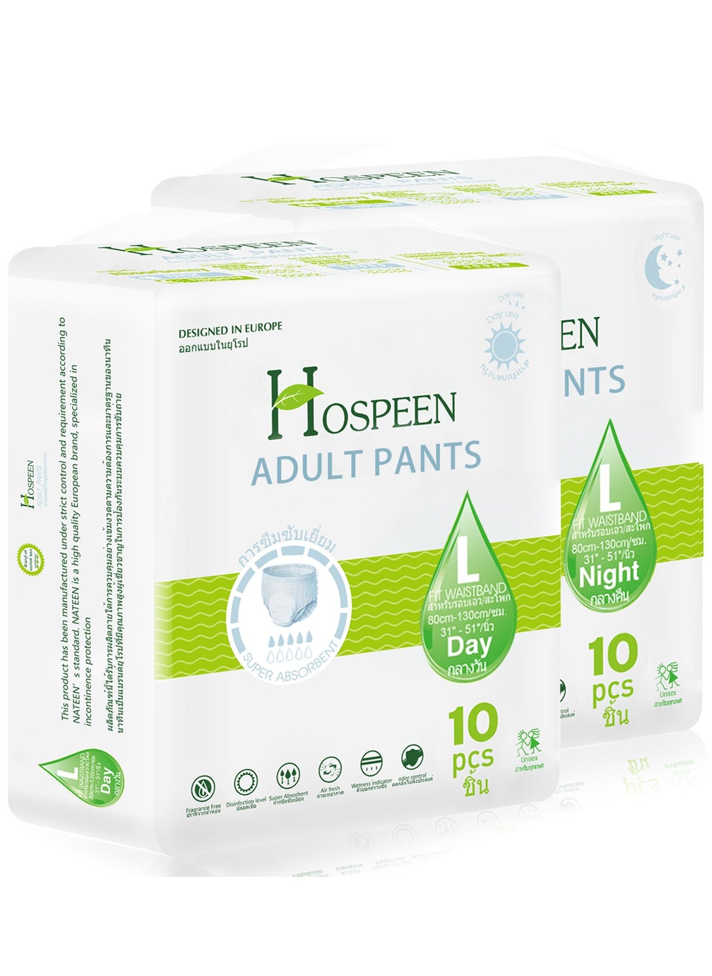 Nateen Hospeen Adult Diapers Pants,20 Count Day and Night Unisex Pull Ups,Large,Period Panties for Sanitary Protection,Waist Size 80-130cm,Super Soft Fit.(Day 10 Count,Night 10 Count). 