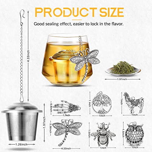 Vesici Retro Style Tea Leaf Mesh Strainer Infuser Set - 6 Pcs Stainless Steel Tea Ball Strainer with Charm Pendant & Extended Chain Hook - Image 2