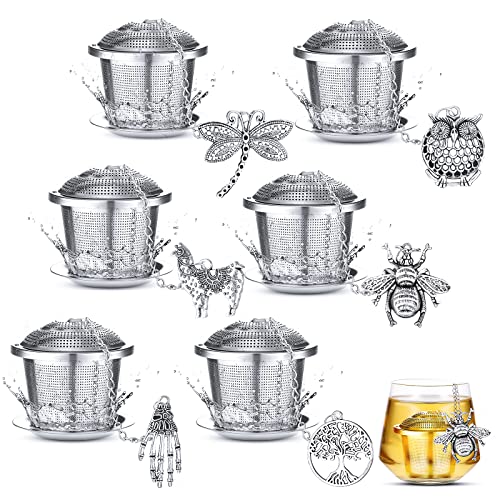 Vesici Retro Style Tea Leaf Mesh Strainer Infuser Set - 6 Pcs Stainless Steel Tea Ball Strainer with Charm Pendant & Extended Chain Hook - Image 1
