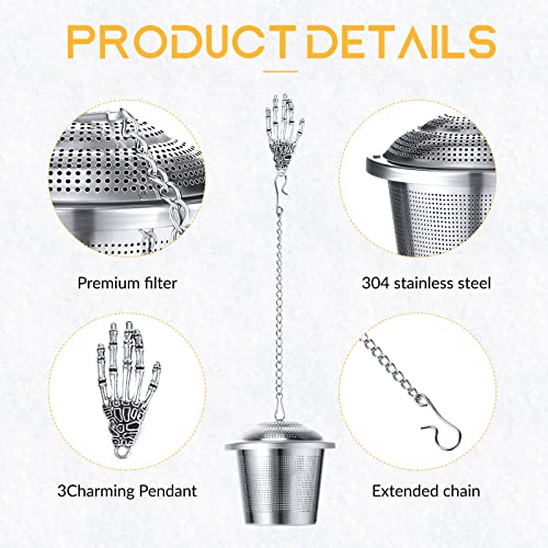 Vesici Retro Style Tea Leaf Mesh Strainer Infuser Set - 6 Pcs Stainless Steel Tea Ball Strainer with Charm Pendant & Extended Chain Hook - Image 3