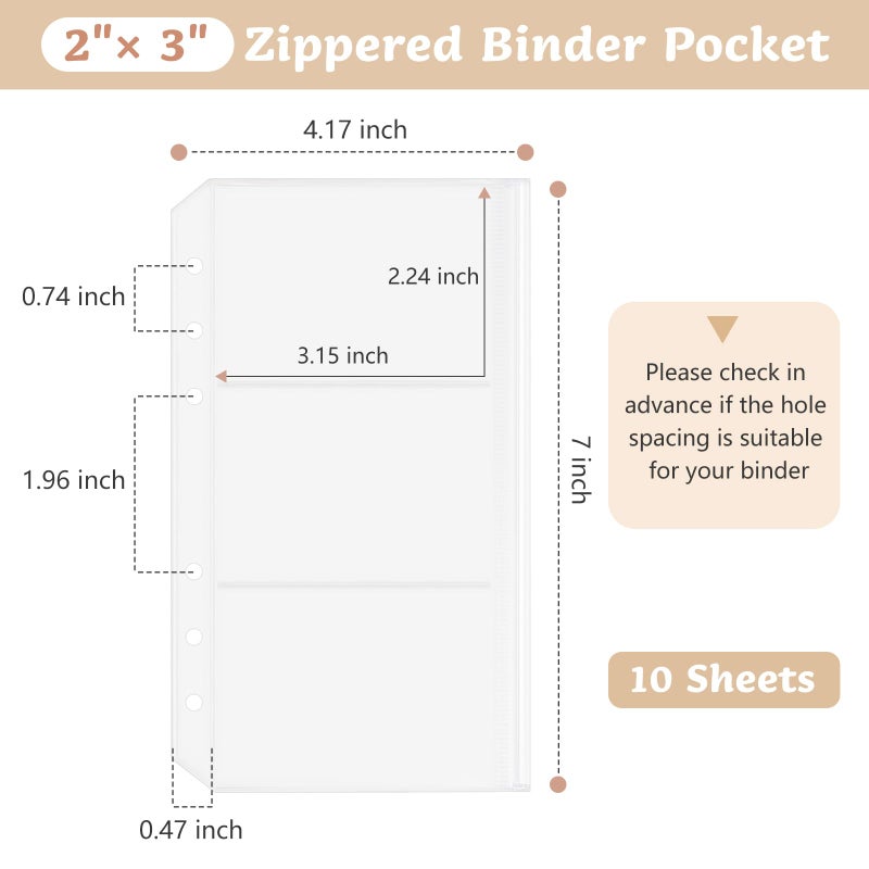 Dajino 10 Pack Multi-Compartment Zippered Binder Pocket Sleeves for 6 Ring A6 Binder - Frosted Divided Zipper Pouch Money Cash Saving Budget Binder Insert Refill Card Page Protector Loose Leaf Bag (3-Pocket) - Image 2