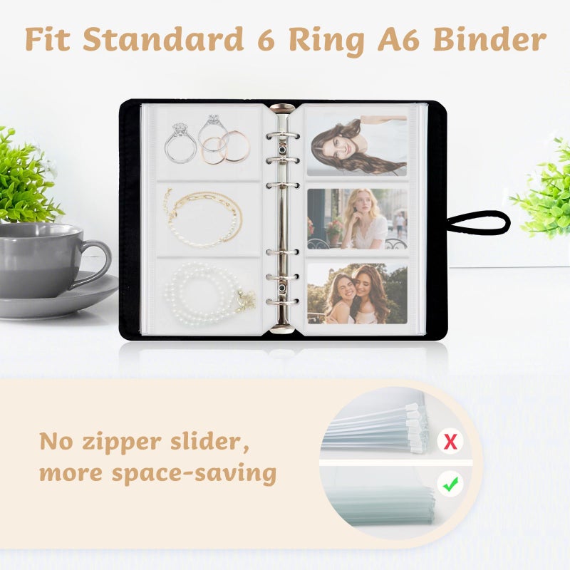 Dajino 10 Pack Multi-Compartment Zippered Binder Pocket Sleeves for 6 Ring A6 Binder - Frosted Divided Zipper Pouch Money Cash Saving Budget Binder Insert Refill Card Page Protector Loose Leaf Bag (3-Pocket) - Image 3