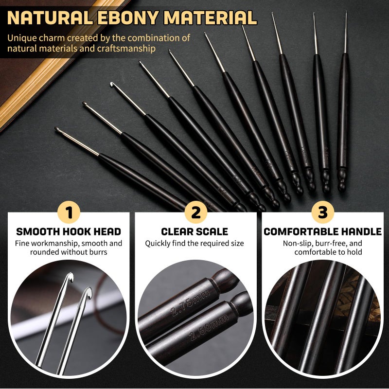 Hssugi Crochet Hooks, 4PCS 1.0mm, 1.25mm, 1.5mm, 1.75mm Small Crochet Hooks for Arthritic Hands, Long Comfortable Crochet Needles for Beginners DIY, Experienced Crochet Lovers - Image 3