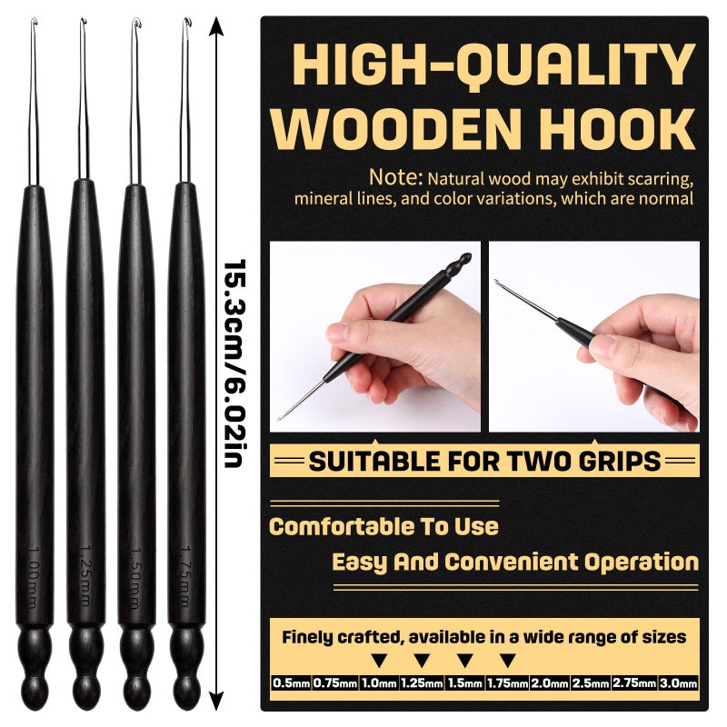 Hssugi Crochet Hooks, 4PCS 1.0mm, 1.25mm, 1.5mm, 1.75mm Small Crochet Hooks for Arthritic Hands, Long Comfortable Crochet Needles for Beginners DIY, Experienced Crochet Lovers - Image 2
