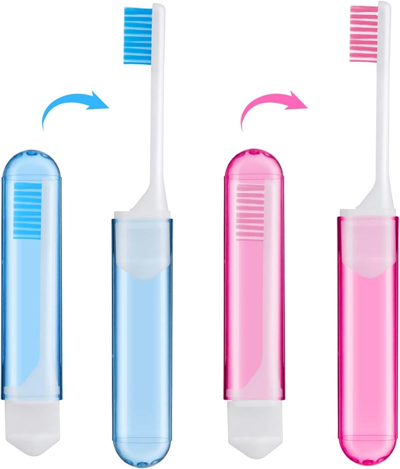 Sibba Travel Toothbrushes Cover Case Holders Kit Soft Bristles Tooth Brushes Mini Size Portable Small Folding Pack Supplies Tiny Set Compact Wrapped in Pocket Camping Traveling for Child Adult - Image 1