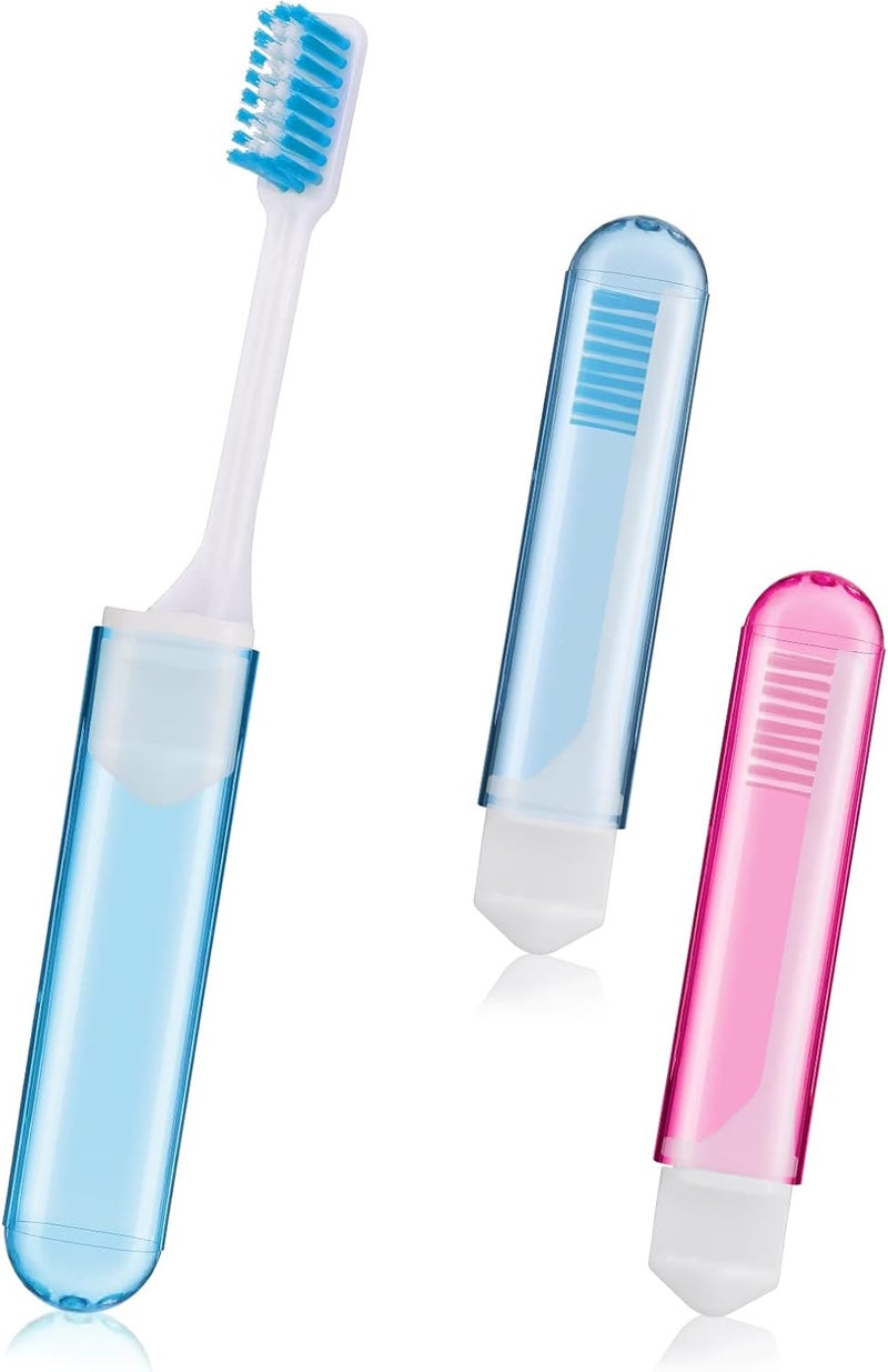 Sibba Travel Toothbrushes Cover Case Holders Kit Soft Bristles Tooth Brushes Mini Size Portable Small Folding Pack Supplies Tiny Set Compact Wrapped in Pocket Camping Traveling for Child Adult - Image 2
