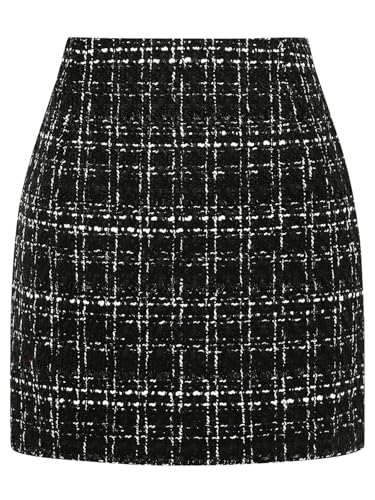 onlypuff Plaid Skirts for Women High Waisted Mini Skirts Ladies Fall Fashion Outfits Bodycon Above The Knee Dress BlackGrid S - Image 1