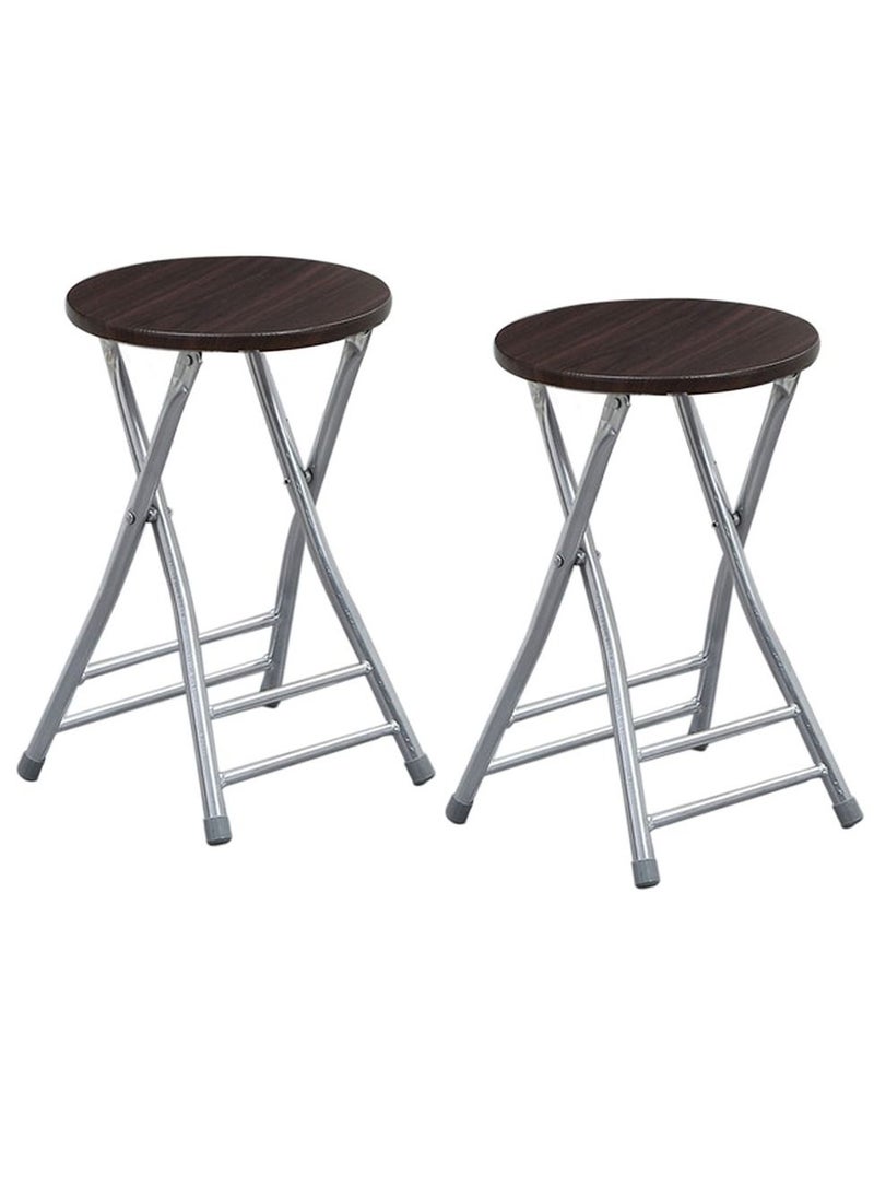 MARGOUN - 2 Pack For Folding Stool Round Portable Folding Stool Wood Seat Brown - Image 1