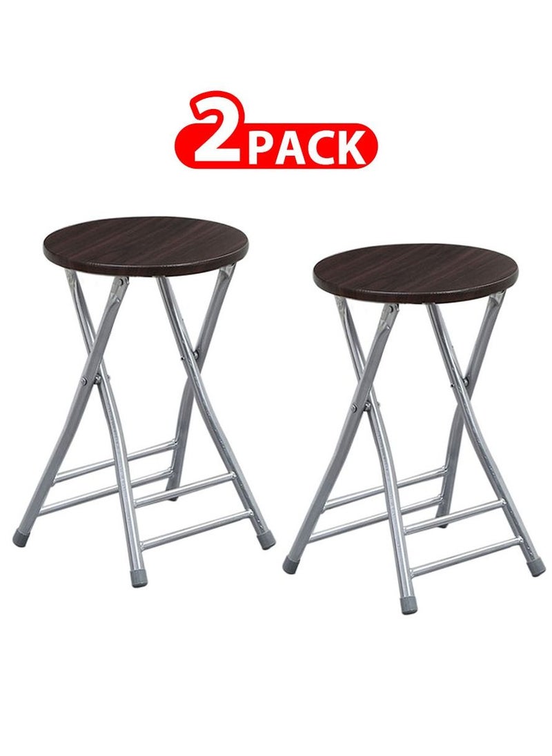 MARGOUN - 2 Pack For Folding Stool Round Portable Folding Stool Wood Seat Brown - Image 1