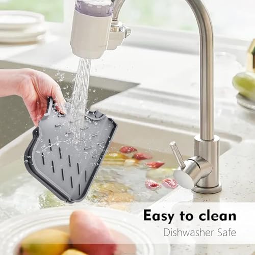 NILKANTH Silicone Faucet Mat for Kitchen, Sink Splash Guard, Sink Draining Pad Behind Faucet, Kitchen Sink Accessories, Faucet Absorbent Mat, Bathroom Faucet Water Catcher Mat(15" x 5.6") (Grey) - Image 4