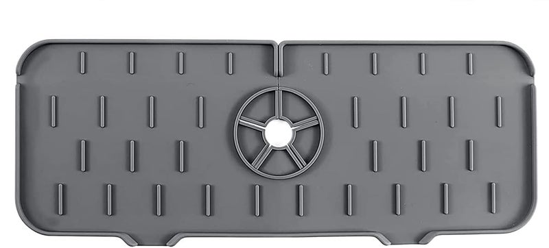 NILKANTH Silicone Faucet Mat for Kitchen, Sink Splash Guard, Sink Draining Pad Behind Faucet, Kitchen Sink Accessories, Faucet Absorbent Mat, Bathroom Faucet Water Catcher Mat(15" x 5.6") (Grey) - Image 1