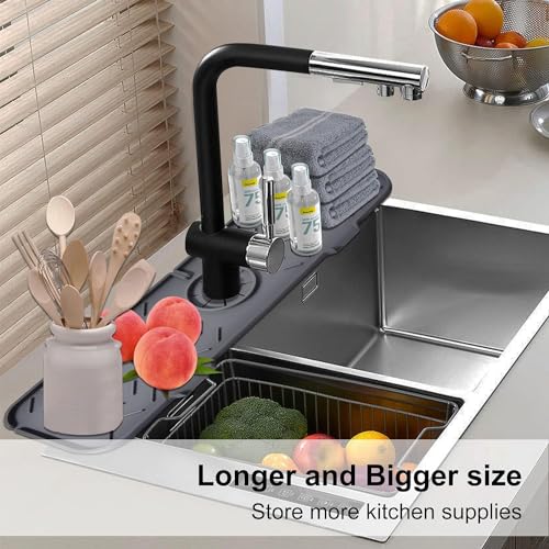 NILKANTH Silicone Faucet Mat for Kitchen, Sink Splash Guard, Sink Draining Pad Behind Faucet, Kitchen Sink Accessories, Faucet Absorbent Mat, Bathroom Faucet Water Catcher Mat(15" x 5.6") (Grey) - Image 5