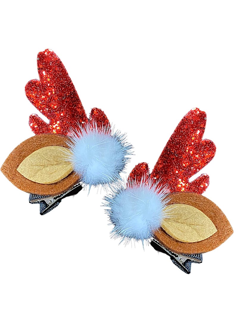 Needzo Needzo Christmas Sparkly Reindeer Antler Hair Clips Holiday Themed Hair Accessories with Fuzz Ball Animal Ears and Glitter Ugly Sweater Party Accessory 2 Clips 275 x 3 Inches Each 