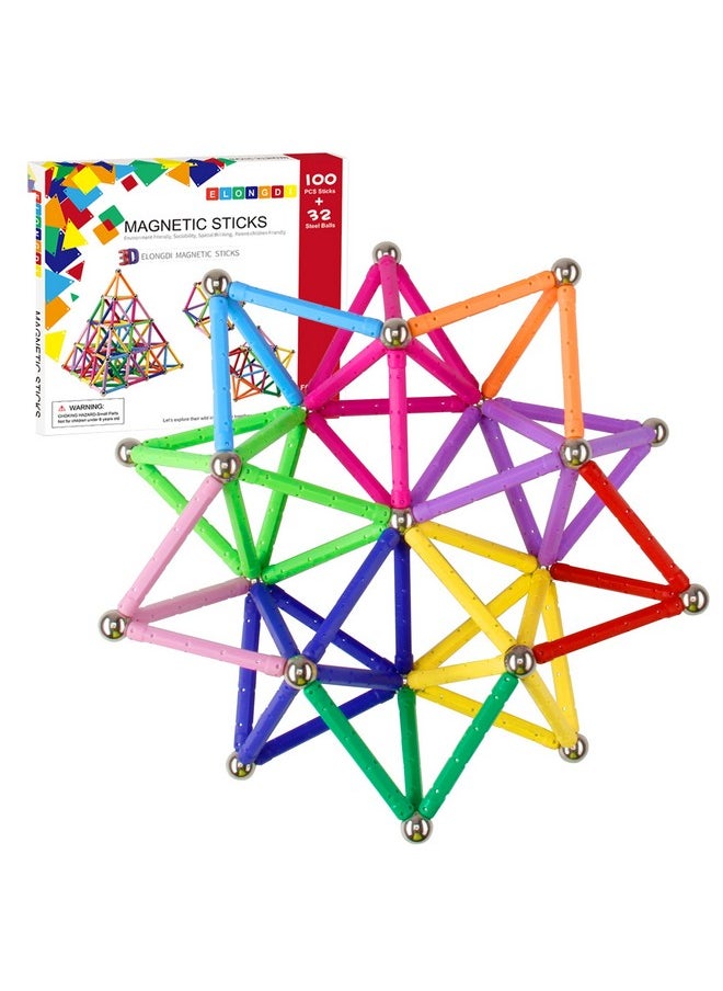 Elongdi ELONGDI Magnetic Building Blocks, [ 132 Pieces ] Lengthen Building Sticks Set, Magnet Stem Toys Set Non-Toxic Building 3D Puzzle Boys Toys for Kids and Adult  - Image 2