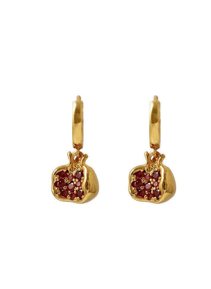 General Pomegranate Necklace Earrings Set: Niche Design Sense, 18k Gold Plated Zircon Retro Quality Light Luxury Pendant with Clavicle Chain.  - Image 3