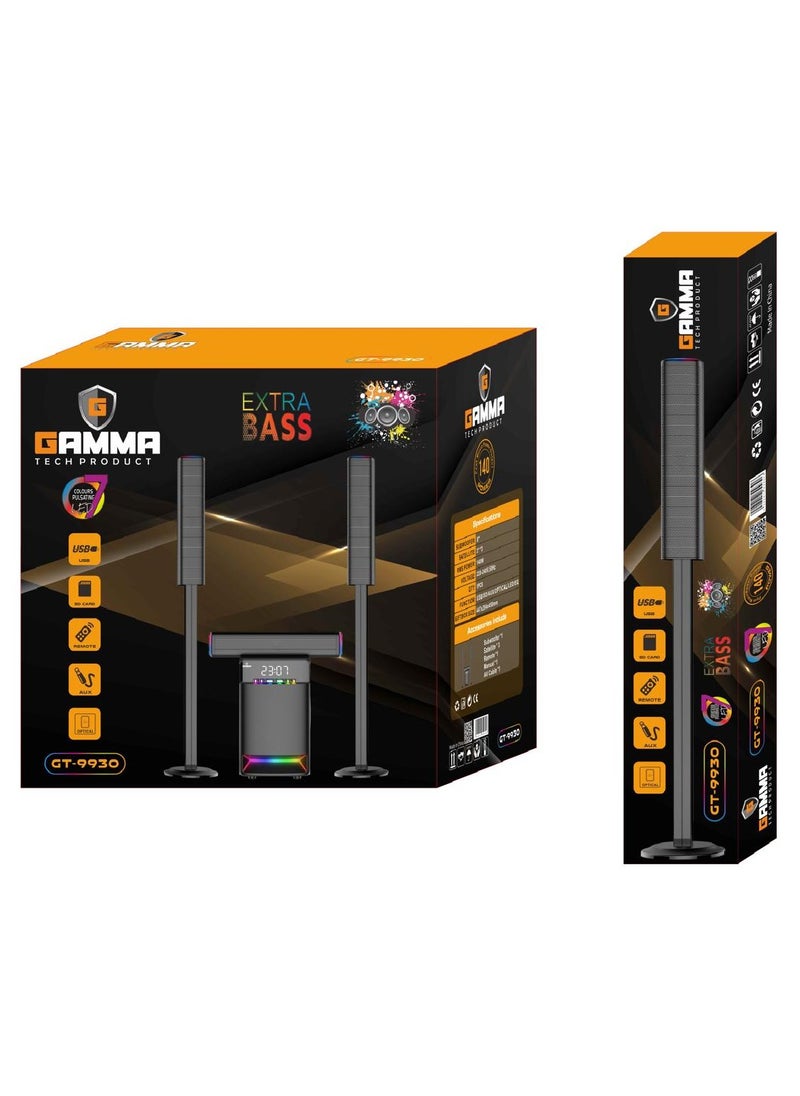 مضخم صوت للكمبيوتر مع اتصال بلوتوث ومسرح منزلي - كابل AUX - منفذ لكرت الذاكرة - منفذ USB وجهاز تحكم عن بعد موديل GT-9930