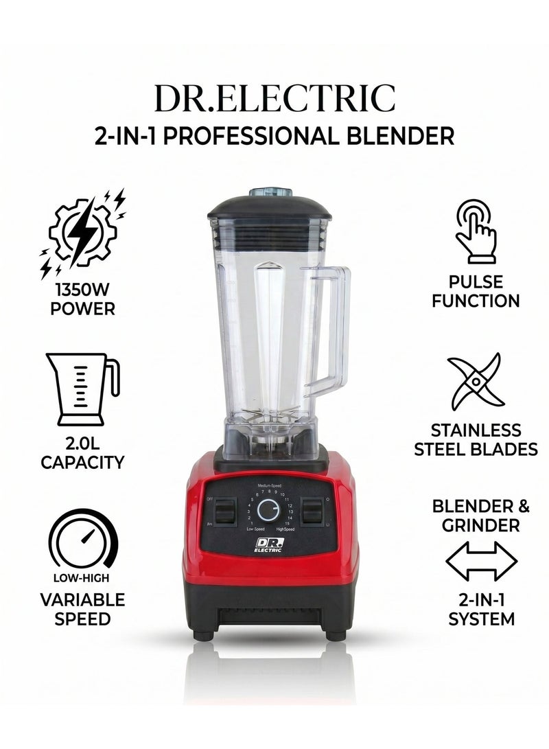 Dr.Electric 2-in-1 Blender 1350W, 2L Capacity – Blender & Grinder with Stainless Steel Blades - Image 1