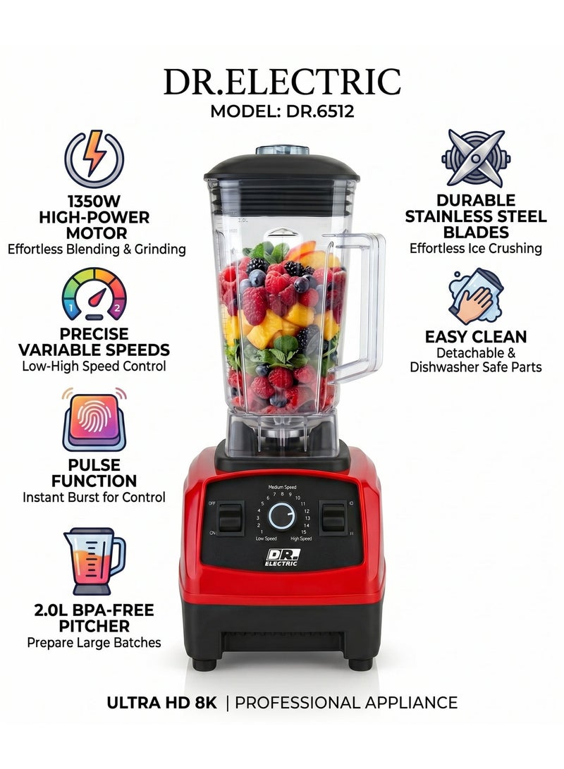 Dr.Electric 2-in-1 Blender 1350W, 2L Capacity – Blender & Grinder with Stainless Steel Blades - Image 2