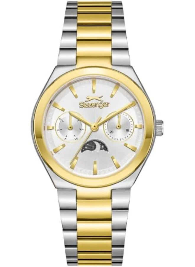 سلازنجر Slazenger Women's Watch, Multi Function Display and Metal Strap - SL.9.2468.4.05, Silver/Gold