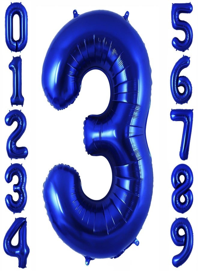 BBPOOL Navy Blue 3 Balloon Number,40 Inch Number 3 Balloon Big Dark Blue 3 Foil Mylar Helium Balloon for Birthday Party Decorations - Image 1