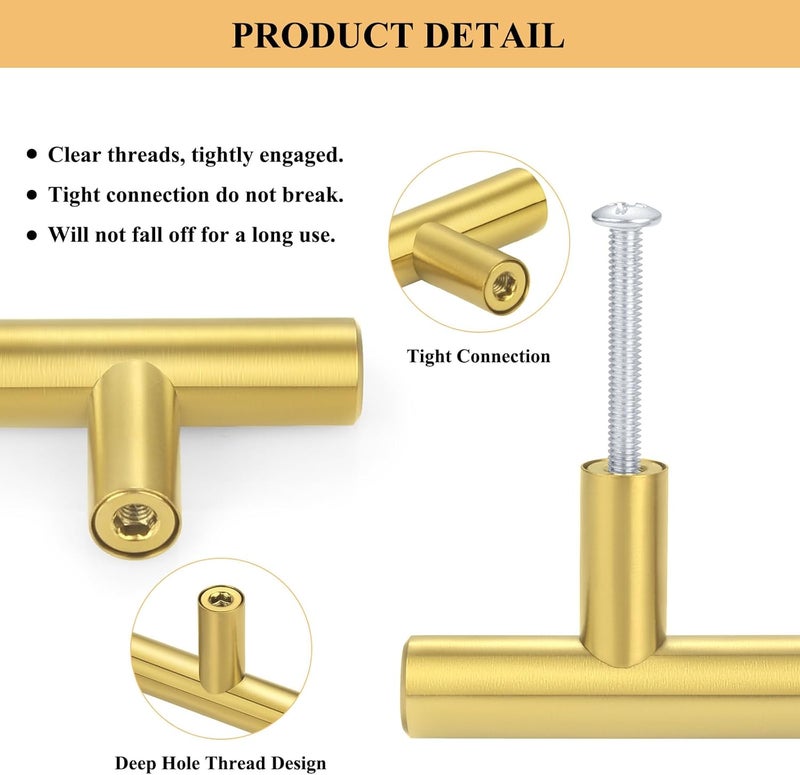 Plustool 50Pack Gold Cabinet Handles 3 Inch Hole Center-Brushed Brass Cabinet Pulls Gold Dresser Drawer Pulls -Stainless Steel Door Hardware for Kitchen Bathroom Bedroom 5 Inch Length - Image 3
