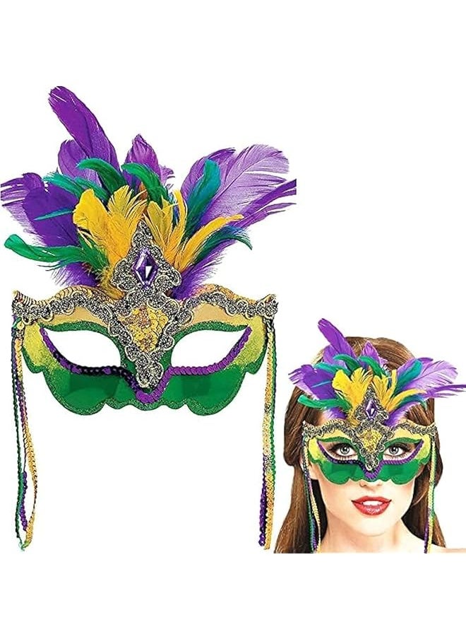 The Bros Masquerade Mask for Women, Mardi Gras Masquerade Mask with Feathers Venetian Mask for Masquerades Cosplay Party Specially for Costume, Theme Parties, Cosplay Mardi Gras  - Image 1