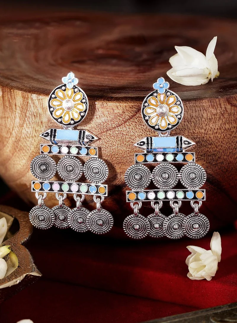ISHIN Multi Colour Metallic Grey Plated Drop Earring