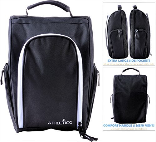 Athletico Golf Shoe Bag - Zippered Shoe Carrier Bags With Ventilation & Outside Pocket for Socks, Tees, etc. Perfect Storage (Black) - Image 2