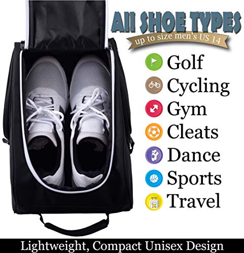 Athletico Golf Shoe Bag - Zippered Shoe Carrier Bags With Ventilation & Outside Pocket for Socks, Tees, etc. Perfect Storage (Black) - Image 4