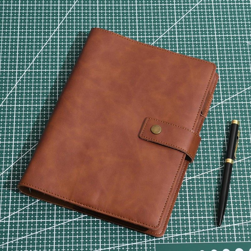 WONDERPOOL Leather Journal Refillable Notebook Spiral Diary Binder Portfolio - A5 Dot Grid Paper & Inner Pockets for Travel Work and Personal Organizer (Coffee, A5) - Image 2