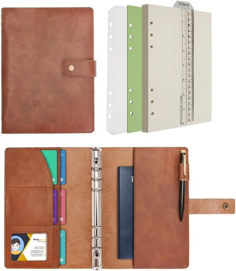 WONDERPOOL Leather Journal Refillable Notebook Spiral Diary Binder Portfolio - A5 Dot Grid Paper & Inner Pockets for Travel Work and Personal Organizer (Coffee, A5) - Image 1