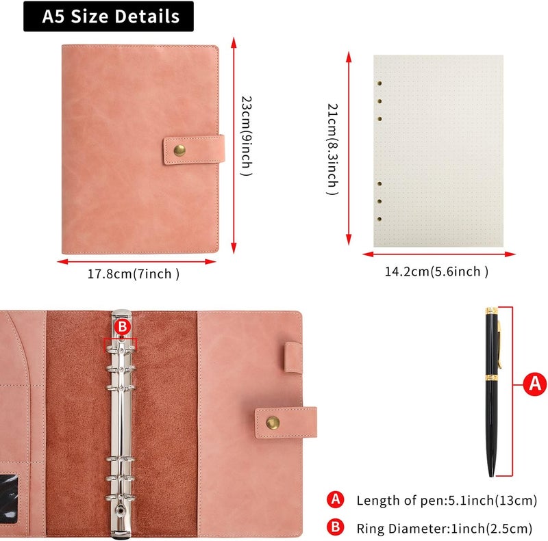 WONDERPOOL Leather Journal Refillable Notebook Spiral Diary Binder Portfolio - A5 Dot Grid Paper & Inner Pockets for Travel Work and Personal Organizer (Coffee, A5) - Image 4