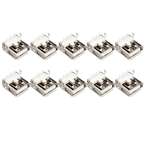Futheda 10PCS USB Type A Standard Port Female Soldering Jack Connector USB Socket Jack Connector Right Angle Solder PCB Mount 4-Pin 90 Degree Silver Tone - Image 1