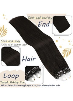 22 Inch MicroLink Hair Extensions #2 Darkest Brown Micro Loop Hair Extensions Human Hair Microbead Hair Extensions 50 Grams Micro Ring Hair Extensions Real Human Hair
