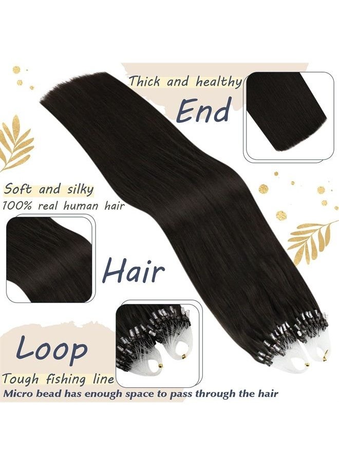 Ugeat - 22 Inch MicroLink Hair Extensions #2 Darkest Brown Micro Loop Hair Extensions Human Hair Microbead Hair Extensions 50 Grams Micro Ring Hair Extensions Real Human Hair - Image 1