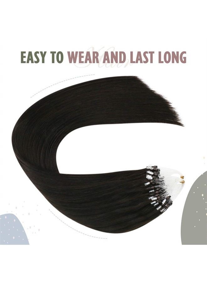 Ugeat - 22 Inch MicroLink Hair Extensions #2 Darkest Brown Micro Loop Hair Extensions Human Hair Microbead Hair Extensions 50 Grams Micro Ring Hair Extensions Real Human Hair - Image 1
